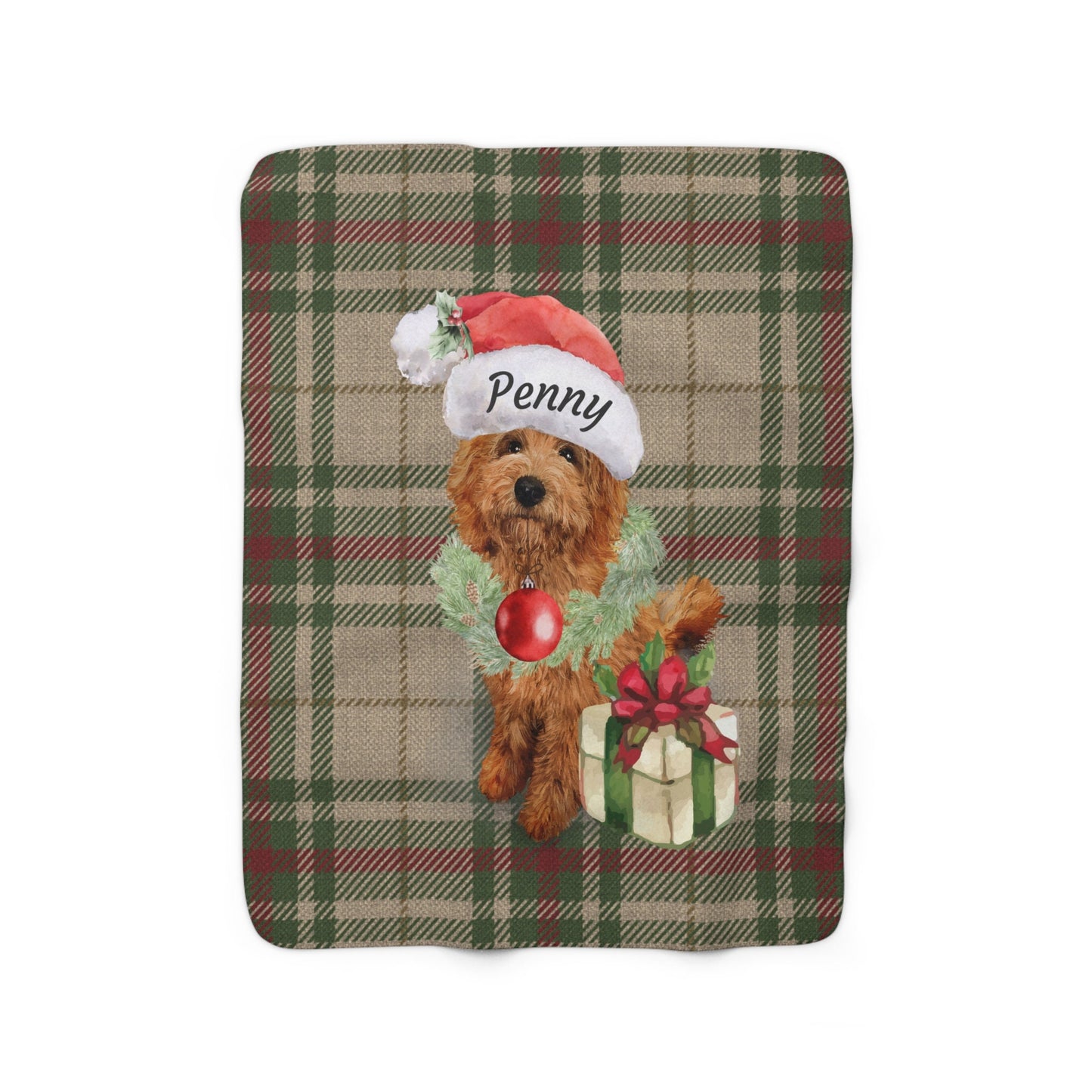 Personalized Red Apricot Doodle Christmas Blanket - Labradoodle, Goldendoodle, Cockapoo, Doodle Dog Lover Gift, Apricot Red Doodle