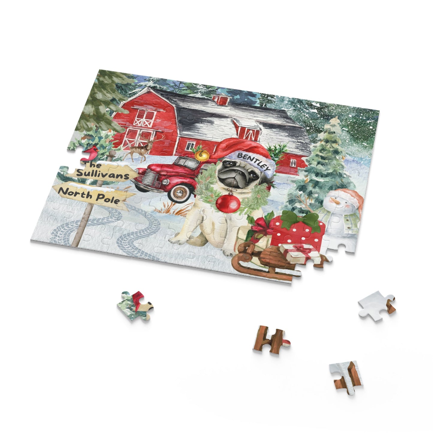 Personalized Pug Christmas Puzzle Gift - Customized Pug Mom or Dad Gift Idea, (120, 252, 500-Piece) Gift Box Included