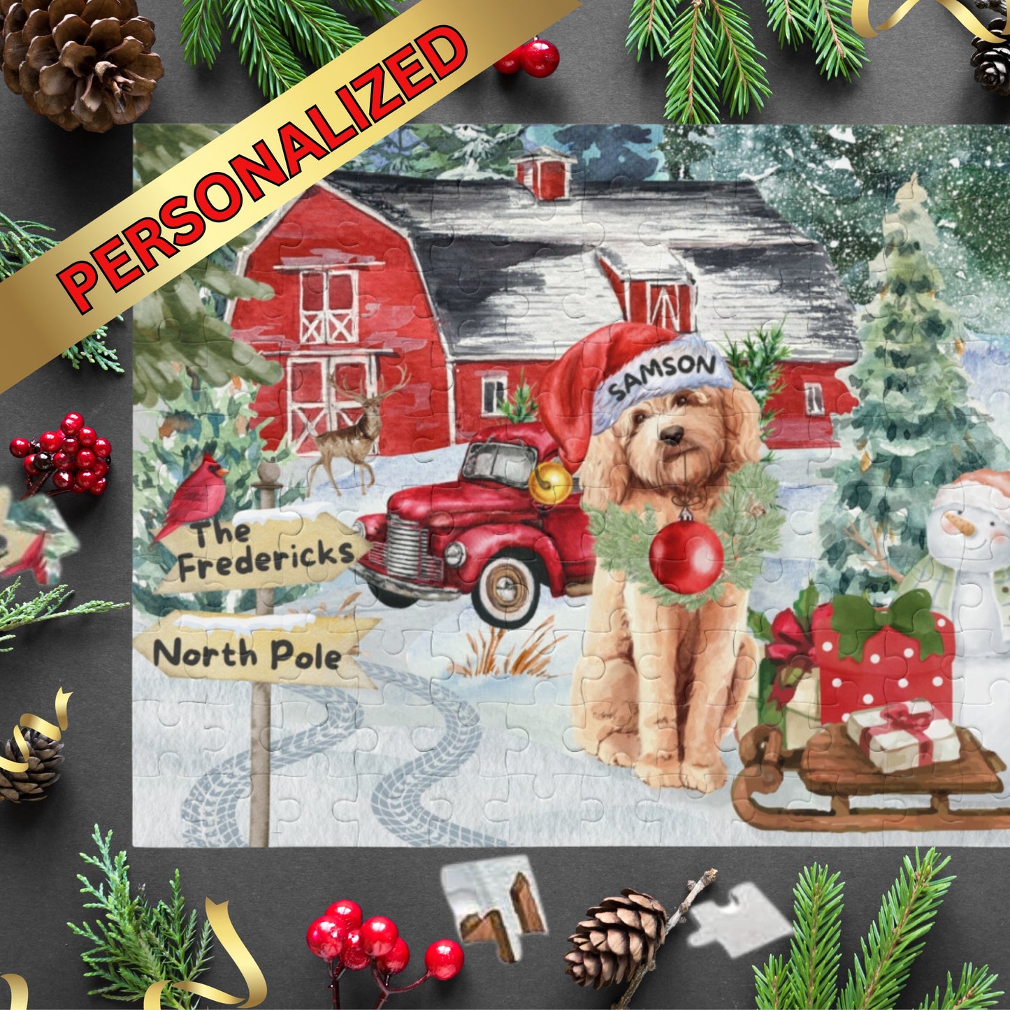 Personalized Goldendoodle - Labradoodle, Doodle Dog Christmas Puzzle, Doodle Mom or Dad Gift, (120, 252, 500-Piece) Gift Box Inclu