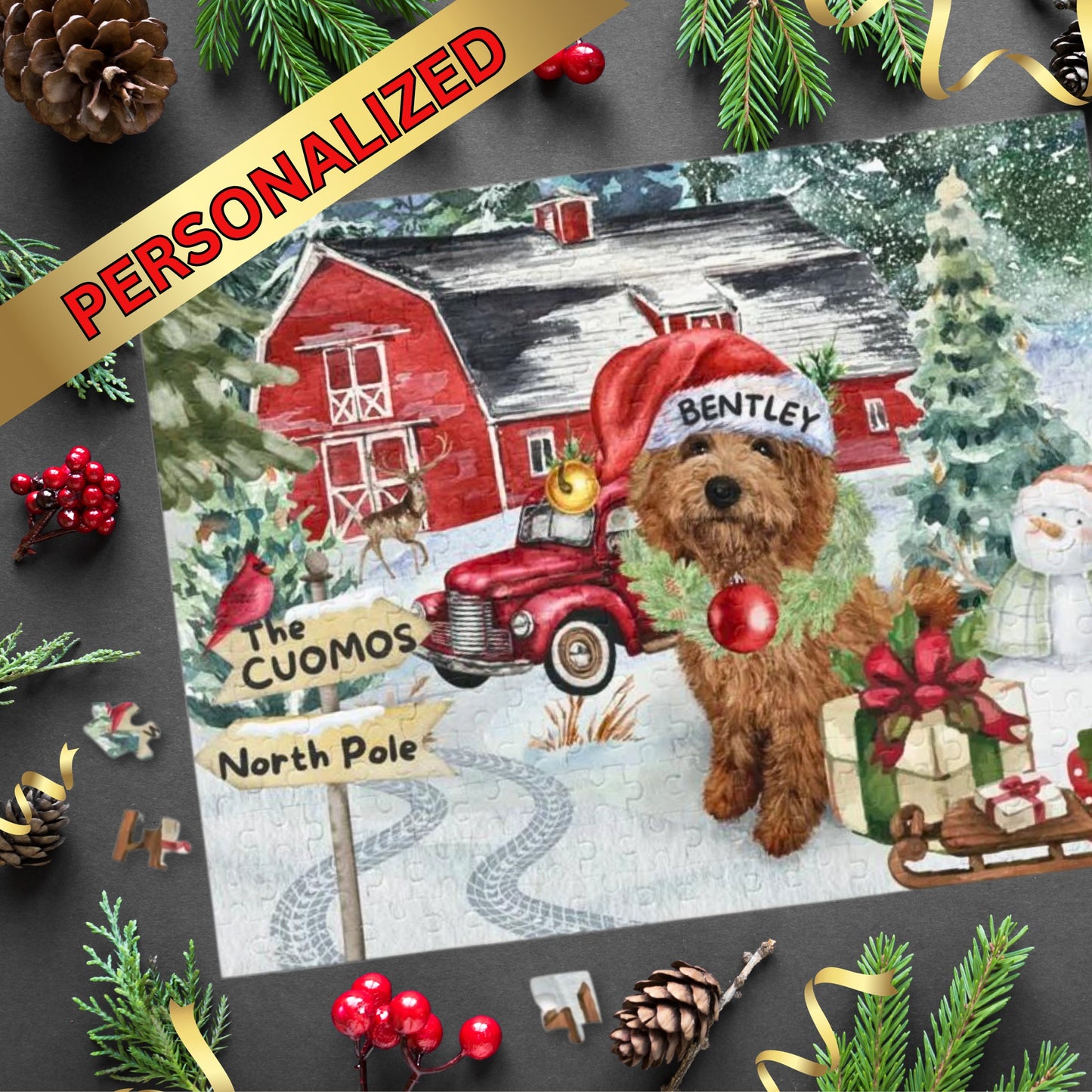 Personalized Red Apricot Doodle Gift Puzzle (120 - 252, 500-Piece) Perfect Christmas Gift for Any Doodle Lover, Gift Box Included